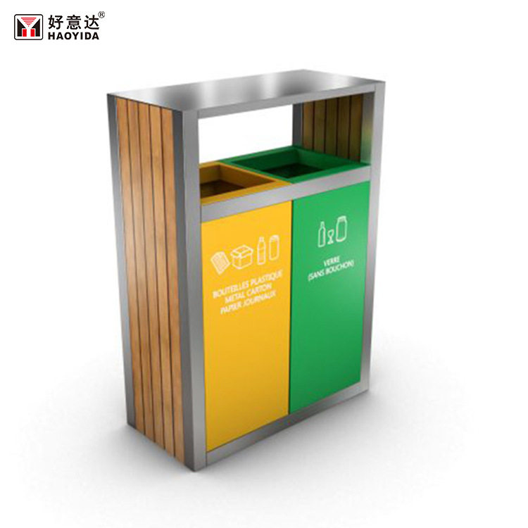 厂家定制户外木质垃圾桶景区街道不锈钢双桶垃圾箱公园创意果壳箱