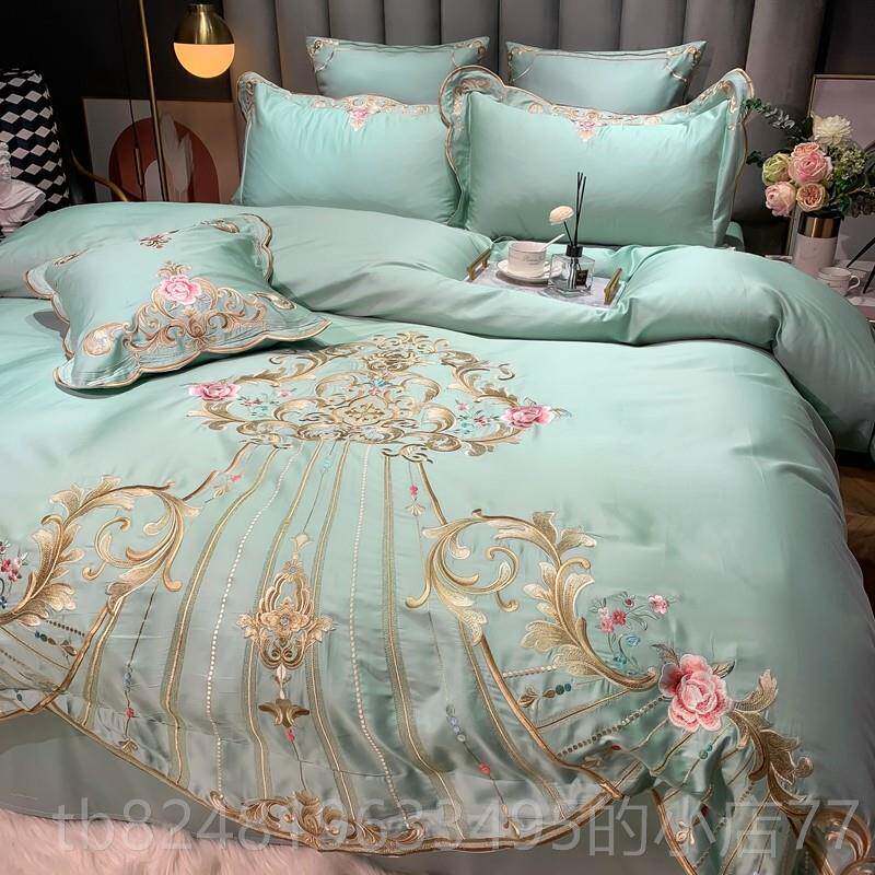 新款高床档60被支长绒棉四件套全棉纯棉刺绣结婚套房床单高级感轻