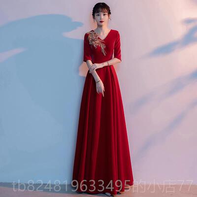 高档大合唱出服长裙气质会主持人指宴挥服中老年红女歌比赛合唱礼