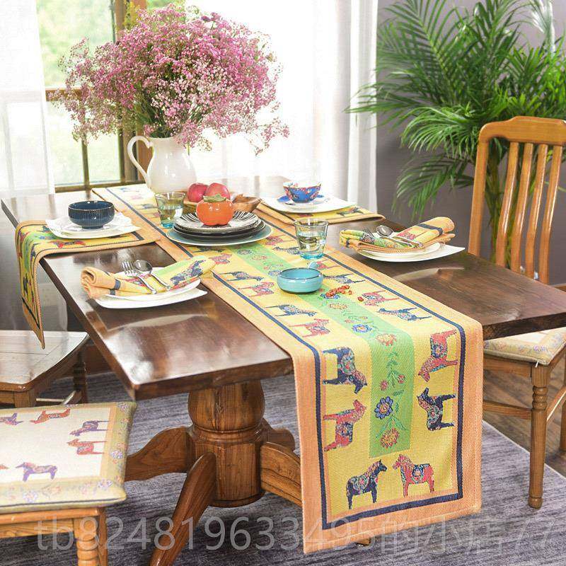 高档瑞典e清ke视lund 马动物欧式桌旗全棉小新北欧餐布茶几电柜台