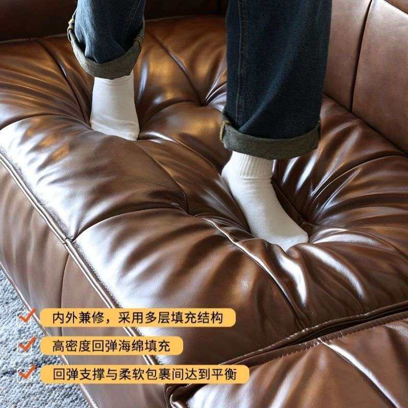 中古法式美式复古油蜡皮小户型沙发办公室客厅双三人直排休闲沙发