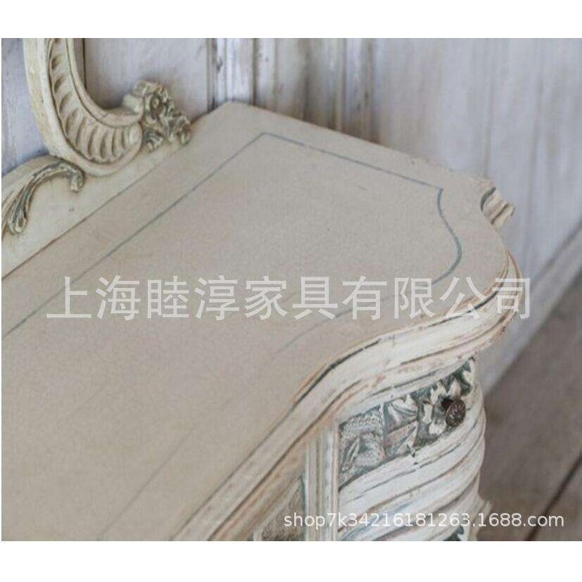 出口外贸美式家具实木雕花梳妆台欧式法式复古做旧橡木化妆桌带镜