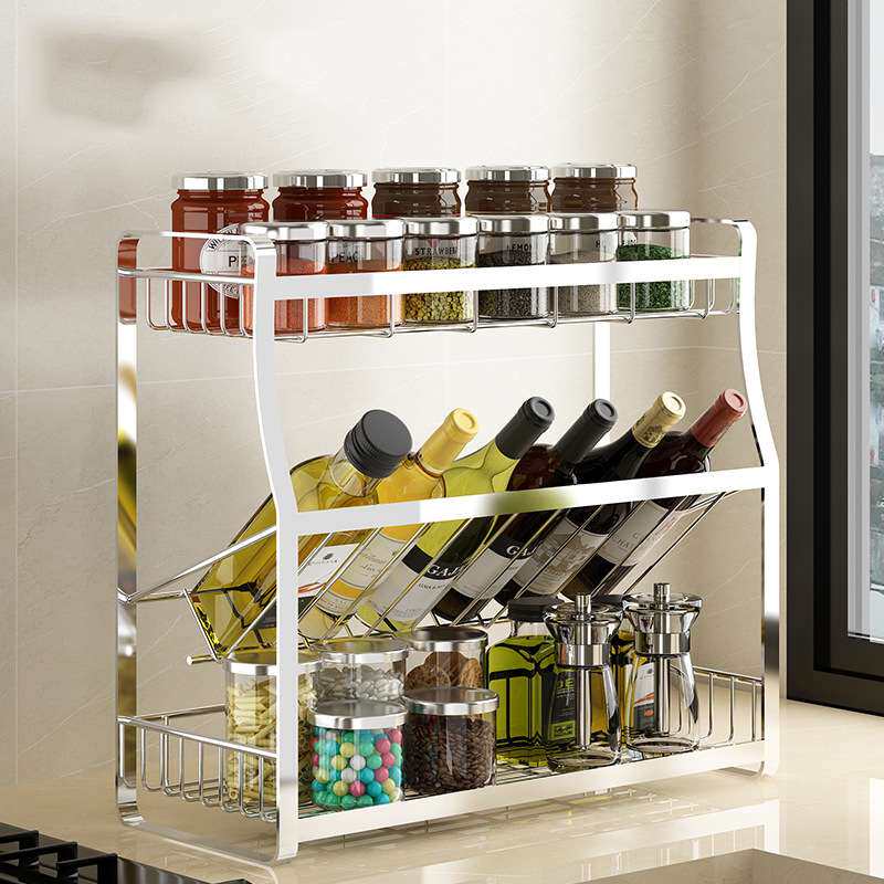 304不锈钢置物架落地调料架子佐料架斜放厨房酱油醋调味瓶收纳架