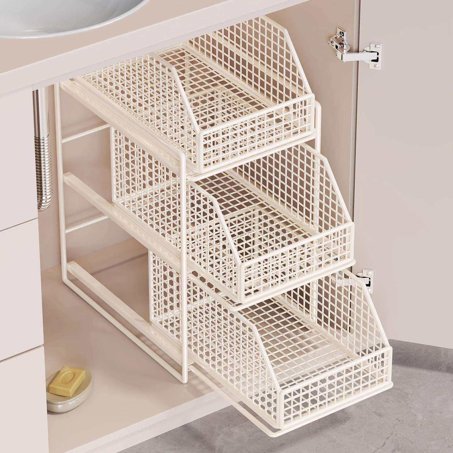 下水槽置物架浴室柜下抽拉式收纳盒卫生间洗手台下多层拉篮分层架