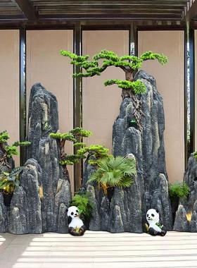 仿真假山石头造景阳台花园装饰摆件户外园林景观别墅酒店迎客松