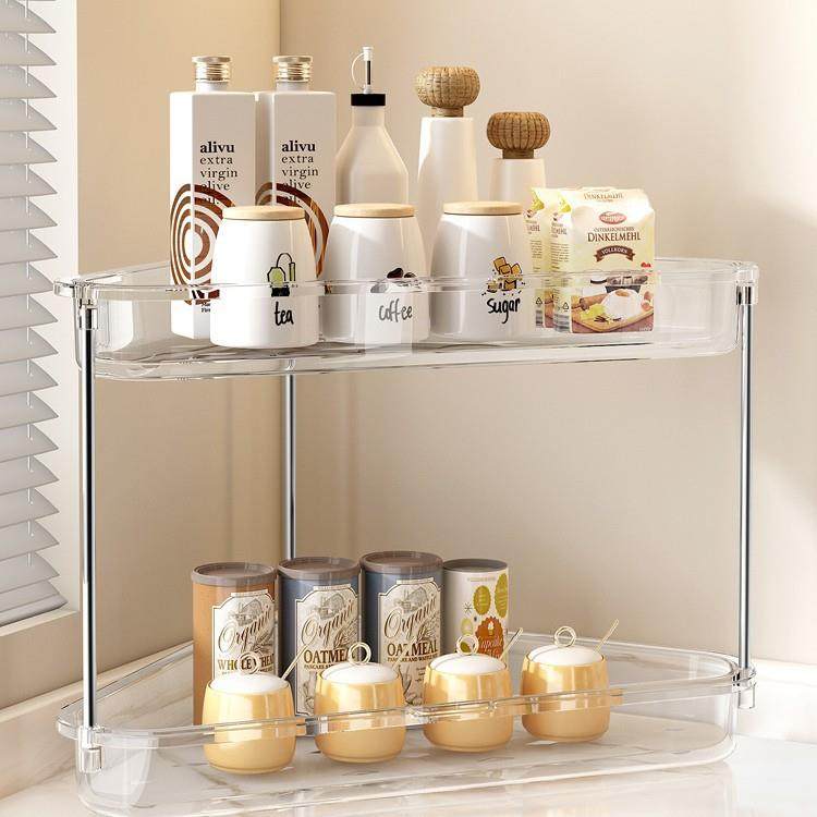 厨房双层三角置物架落地台面调味罐收纳架桌面水杯架子沥水架多层