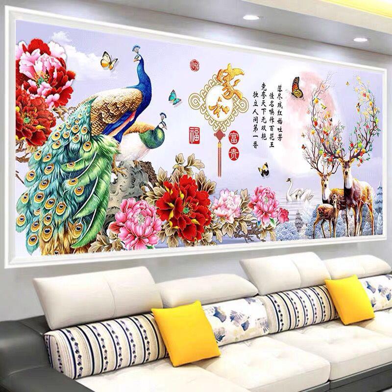 新款十字绣钻石画满钻花开富贵孔雀客厅牡丹贴钻点贴钻石绣异性钻