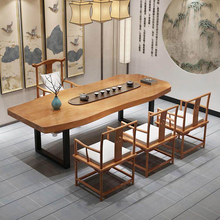 新中式实木泡茶桌 办公不规则洽谈功夫茶台 茶馆铁艺茶桌椅组合