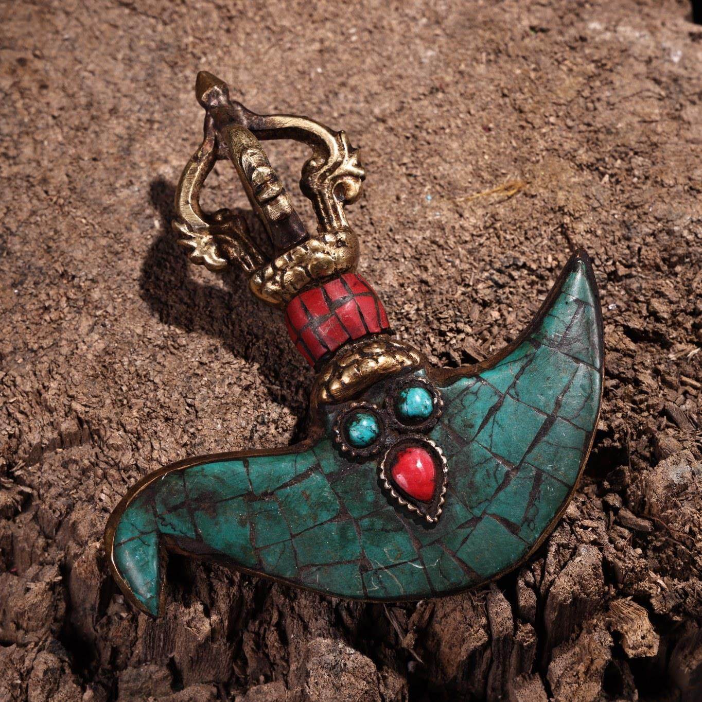 仿古铜藏传工艺镶嵌宝石多杰金刚降魔斧头法器古玩收藏工艺品