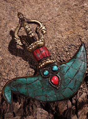 仿古铜藏传工艺镶嵌宝石多杰金刚降魔斧头法器古玩收藏工艺品