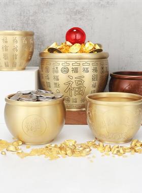 铜缸 装饰摆件礼品烟灰缸纯黄铜百福缸聚宝盆全黄铜招财米缸