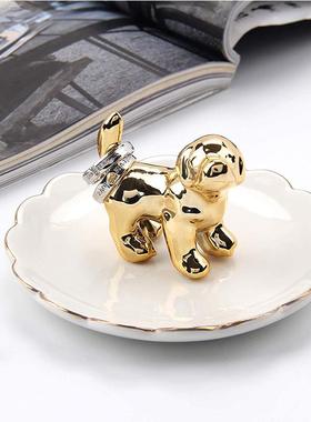 陶瓷可爱狗首饰盘梳妆台收纳盘卫浴摆件戒指托盘北欧豪华首饰架