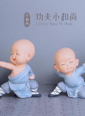 少林功夫小和尚摆件茶宠摆设创意禅意中式可爱客厅桌面装饰品