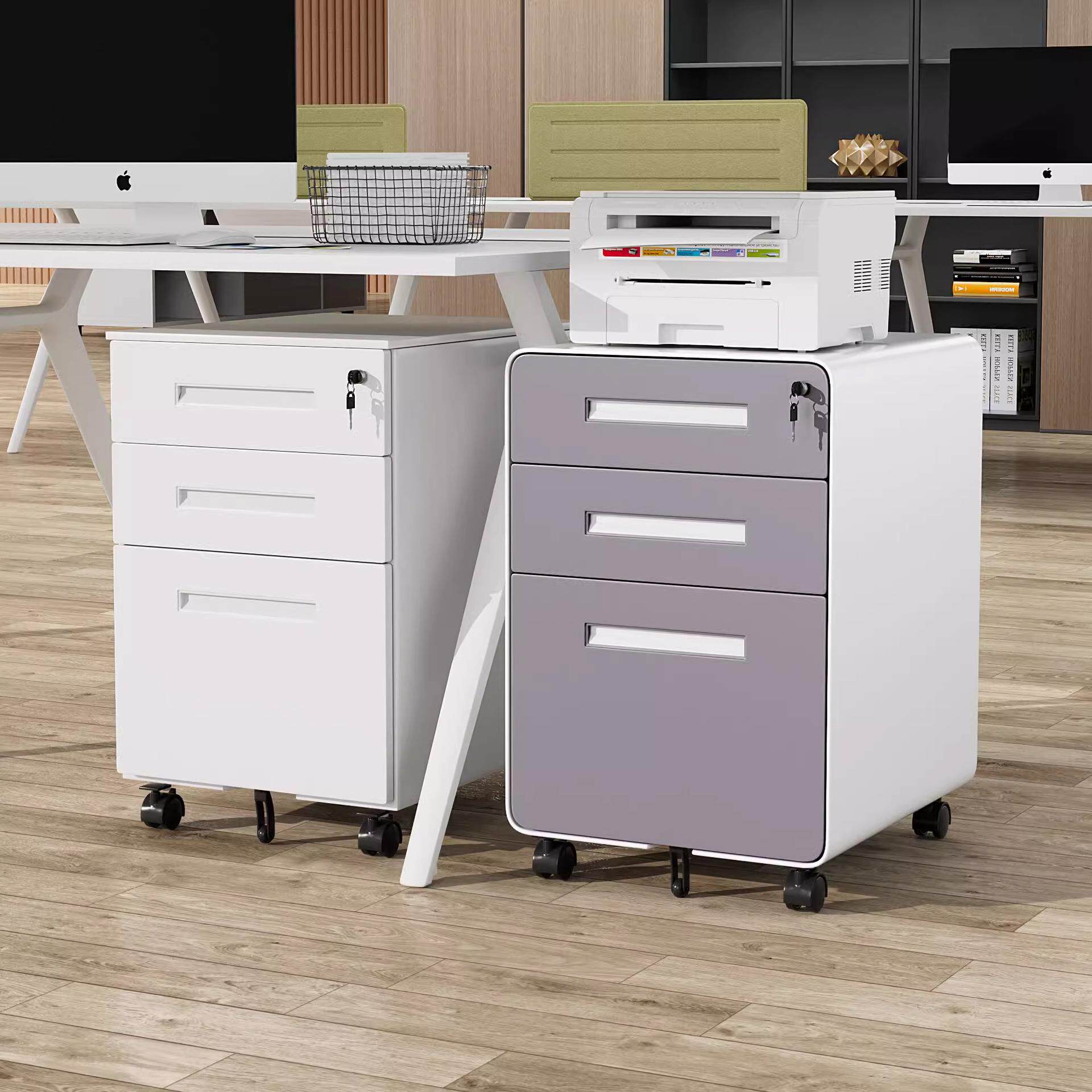 活动柜办公室桌下移动文件柜矮柜抽屉式储物柜钢制带锁三抽小柜子