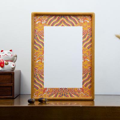 柚木框宋锦宣卡纸摆台相框定制