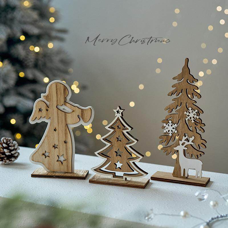 圣诞装饰品木质圣诞树桌面摆件圣诞天使摆饰客厅节日装扮场景布置