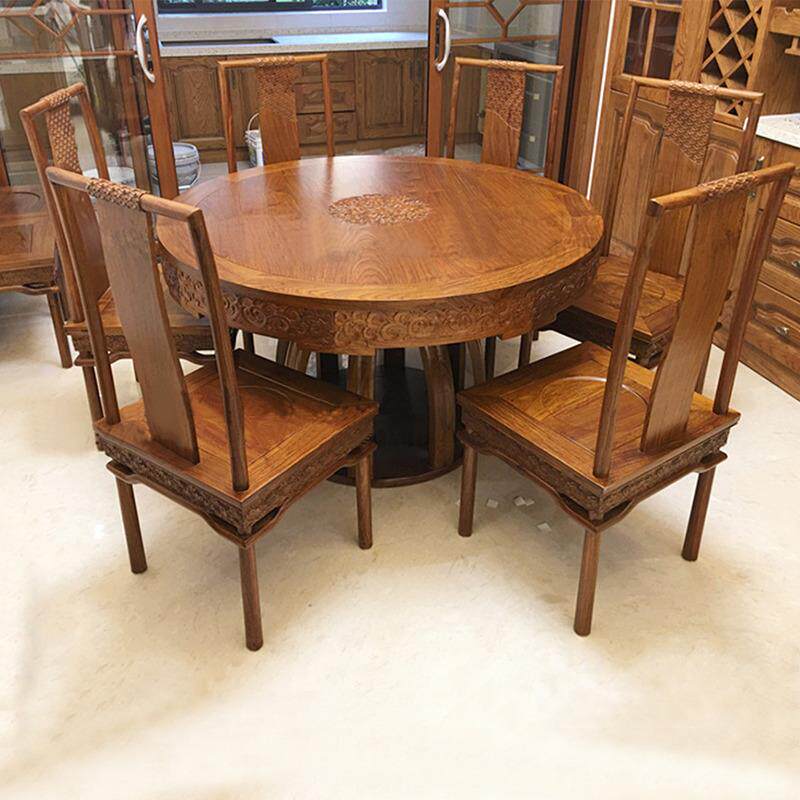 0A苏梨家具刺猬紫檀餐桌椅组合新中式红木全实木圆桌花梨木饭桌餐