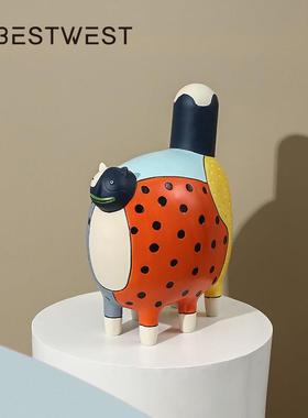 博西家居 创意卡通彩绘树脂松鼠小摆件 家居客厅书房软装装饰品