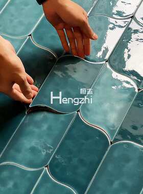 亮光叶子103x156釉面波浪面手工砖绿色蓝色卫生间全瓷砖厨房墙砖