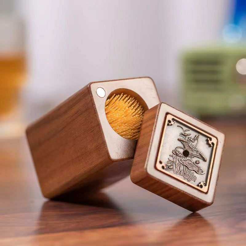 黑胡桃木牙签盒家用创意中式餐厅便携复古商用实木牙签筒中式复古