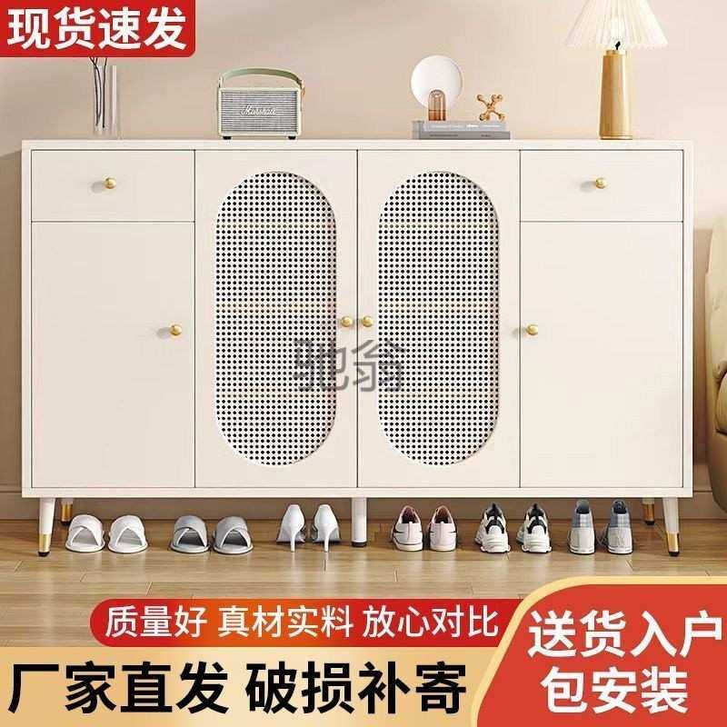 lw0藤编鞋柜家用门口大容量入户储物柜靠墙玄关柜一体轻奢门厅柜