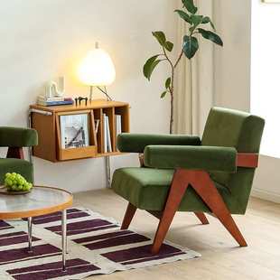 网红侘寂风单人沙发椅昌迪加尔高靠背椅北欧复古民宿设计师扶手休