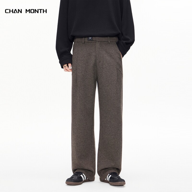 CHAN MONTH秋冬羊毛休闲西裤男款美式慵懒高级感宽松直筒加绒长裤
