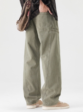 NINPURE 加绒加厚纯棉日系阿美咔叽直筒工装裤男士潮流阔腿休闲裤