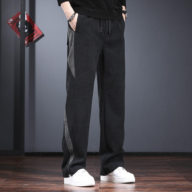 高级感休闲裤男秋冬季加绒加厚宽松直筒裤痞帅高街潮流灯芯绒卫裤