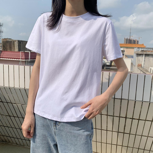 基础圆领纯白棉质纯色短袖打底衫T恤女白色内搭t桖半袖体桖上衣女