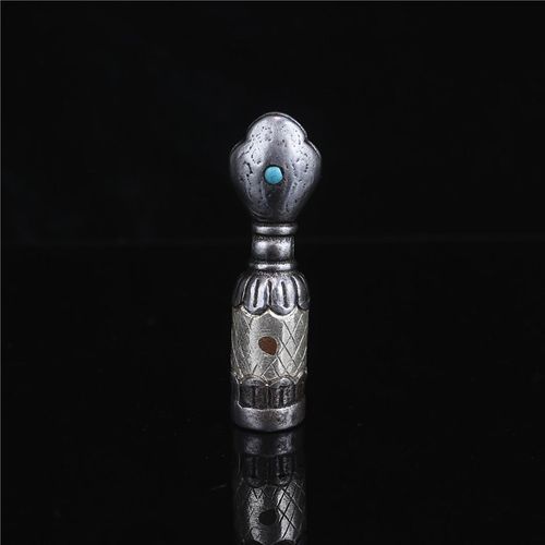 手工镶银天铁托甲法螺藏印吊坠摆件纯银嵌铁复古仿老印章