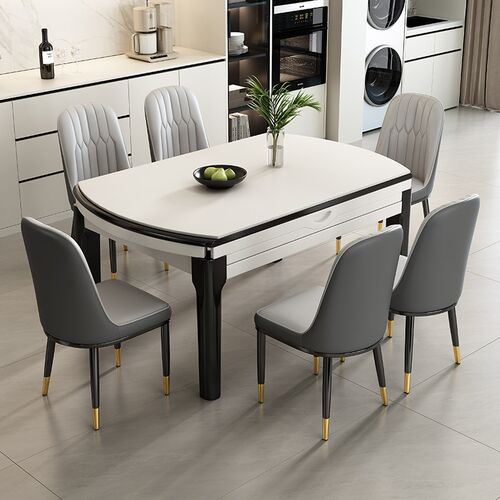 实木岩板餐桌2025新款轻奢高级感桌子折叠客厅家用小户型可变圆桌