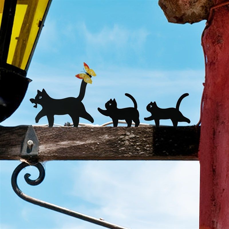 创意金属猫母子3件套栅栏装饰木桩黑猫雕塑铁艺户外庭院围墙装饰,家居饰品,户外/庭院摆件,淘宝优惠券,粉丝福利购,淘宝优惠卷