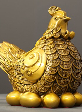 金钱母鸡摆件纯铜旺财金蛋鸡生肖鸡三合摆件去桃花客厅玄关装饰品