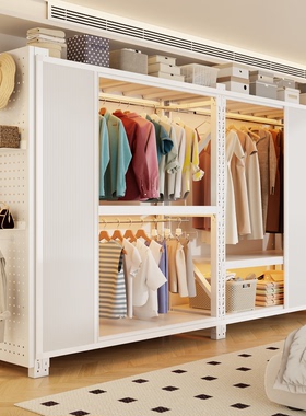 货架衣柜开放式挂衣架钢制置物架简易组装卧室衣橱出租房防尘收纳