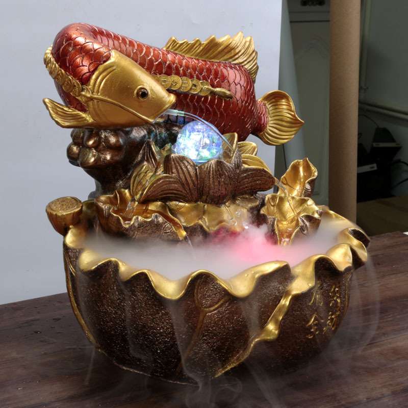 新款假山喷泉流水工艺品盆景加湿器开业摆设风水轮年年有鱼装饰品