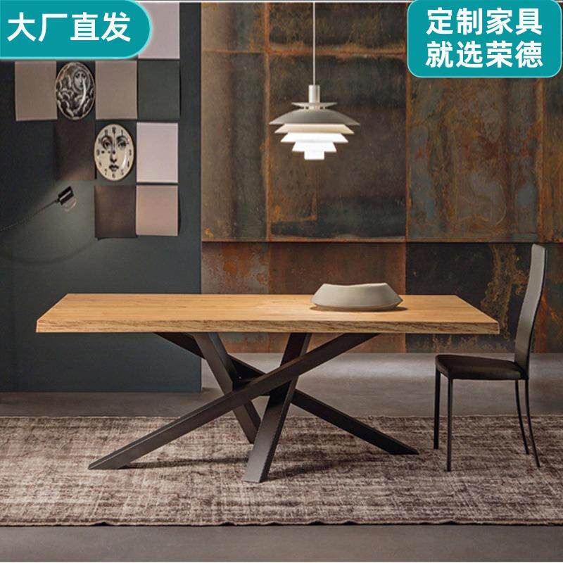 铁艺实木餐桌工业风饭桌简约现代办公桌电脑桌创意书桌长条工作台