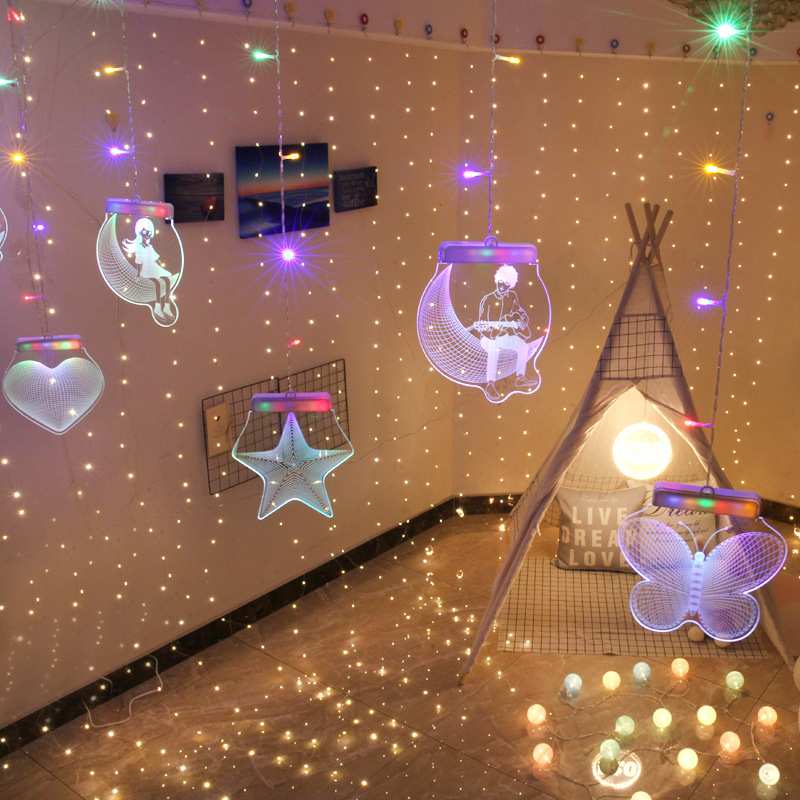 3D灯串生日女孩房间卧室装饰布置挂灯求婚橱窗墙面吸盘灯墙面装饰