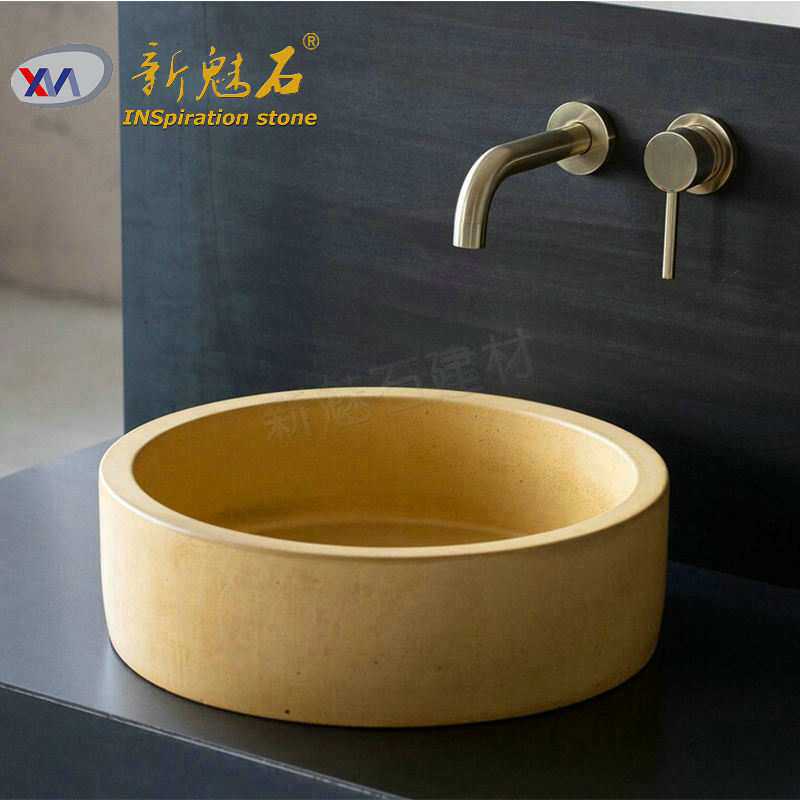 源厂防水装水黄色台上式大颗粒水磨石水池洗手台 公寓水泥洗手槽