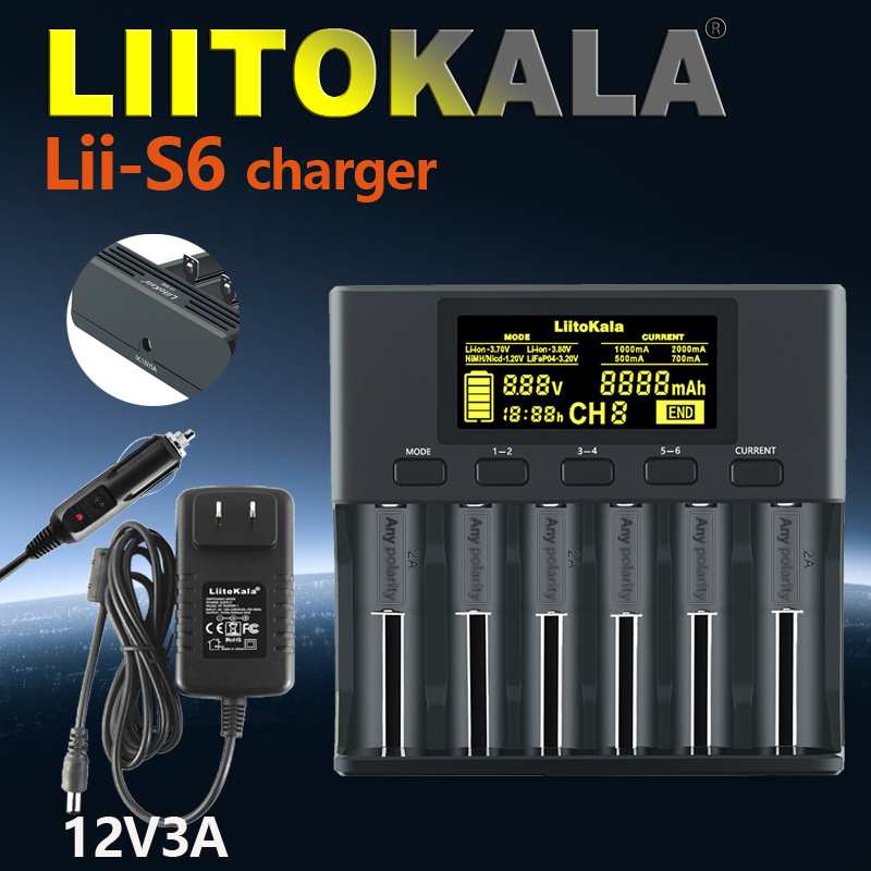 Liitokala-S618650锂电池1.2V镍氢3.2V磷酸铁6槽充电器可充电