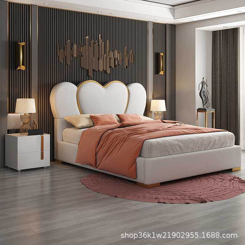 港式轻奢卧室皮艺双人床1.8米主卧婚床后现代卧室储物2米x2米双