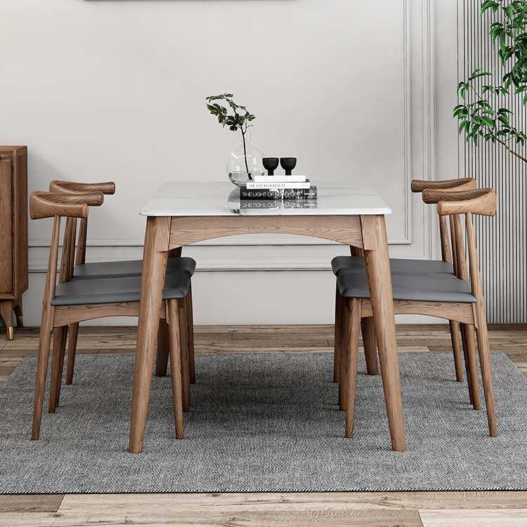北欧餐桌简约现代家用小户型白蜡木原木实木饭桌大理石餐桌椅组合