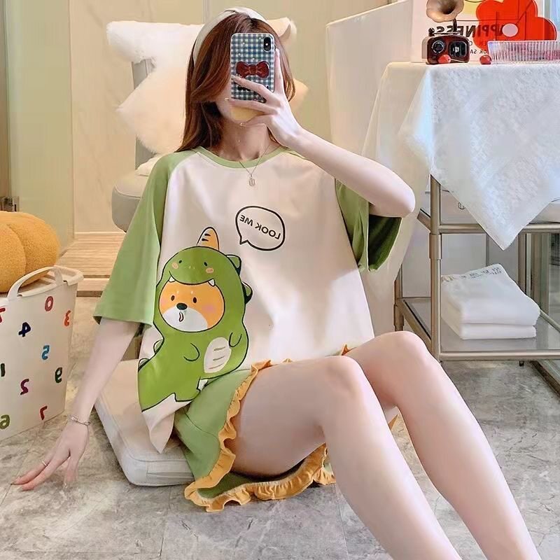 花边短袖睡衣套装夏季薄款可外穿