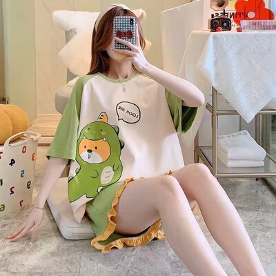 k-Free^Lancer花边短袖睡衣女短裤薄款夏季睡衣套装居家服可外穿