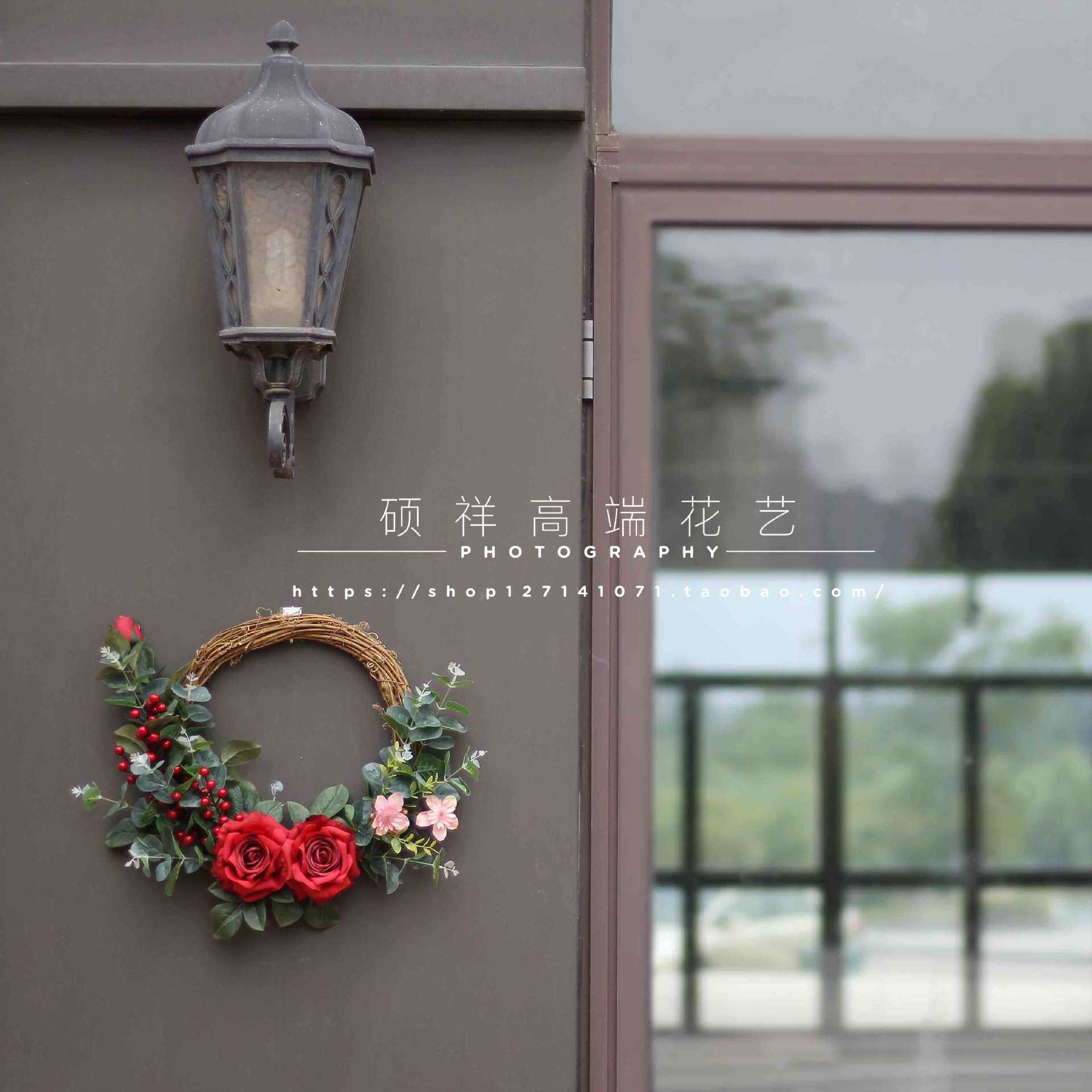 玫瑰花束仿真花 房间仿真室内假花摆设挂饰门饰 卧室仿真花环ins