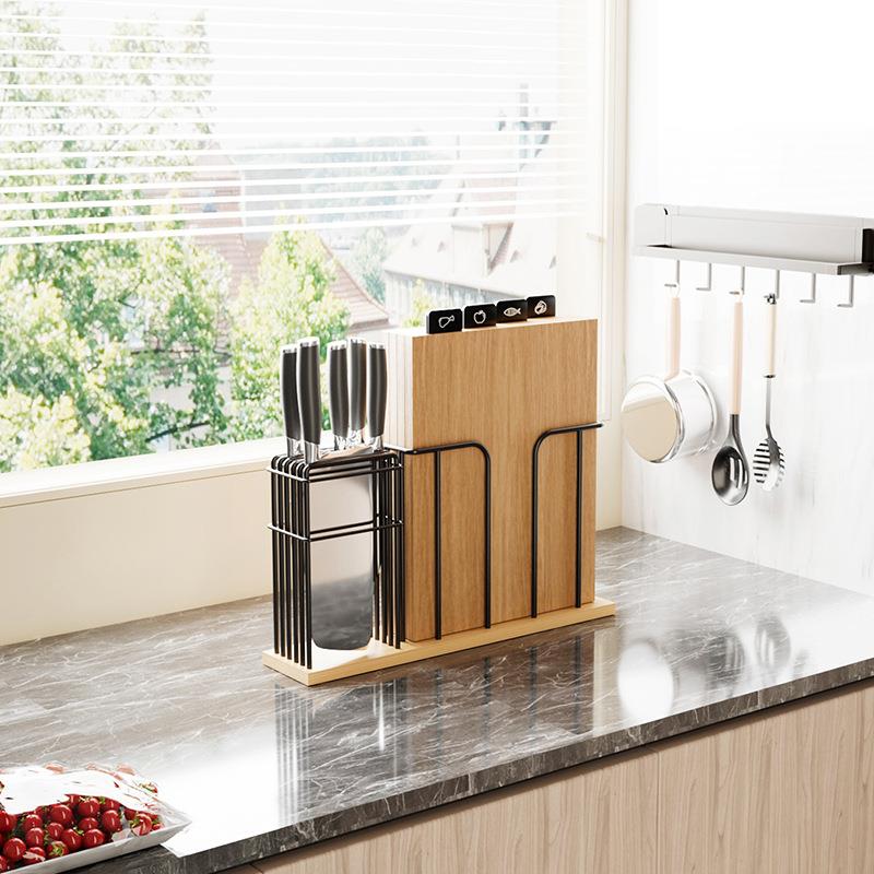 新款实木砧板套装多功能厨房水果肉类分类橡胶木切菜板带刀架跨境
