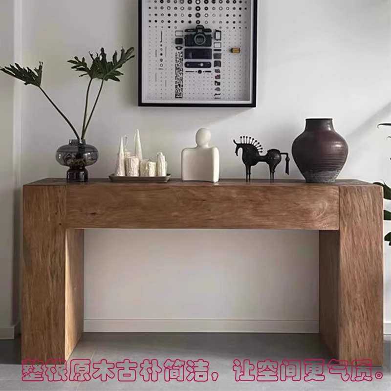 实木进户玄关柜复古民宿客厅沙发背后装饰边桌侘寂风靠墙玄关柜