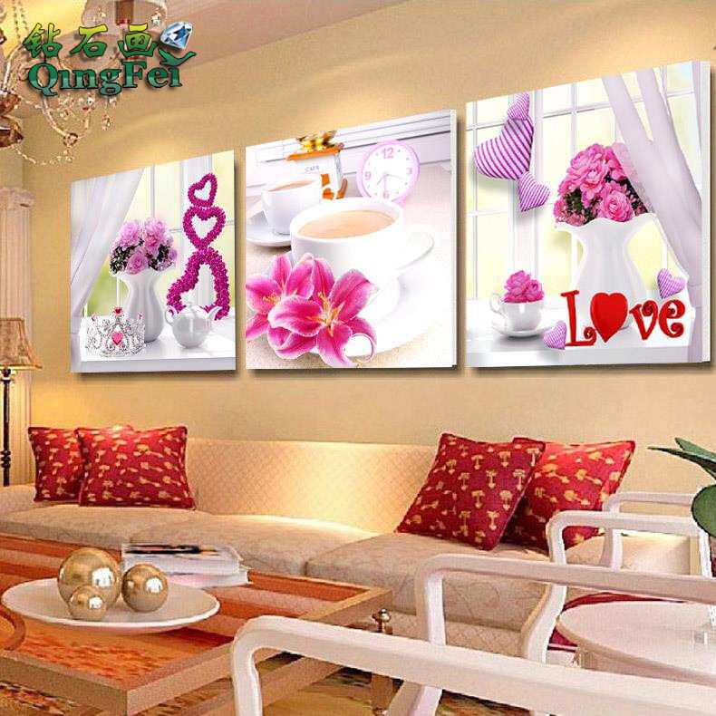 青飞花香怡人钻钻石十字绣画餐厅客厅卧室放松心情三联画系列