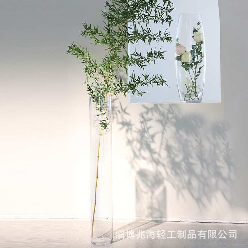超大号落地直桶玻璃花瓶酒店大堂装饰婚庆路引软装样板间摆件1米2