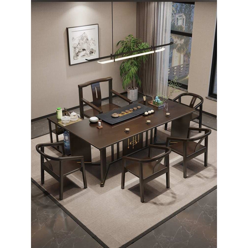 实木茶桌椅组合功夫干泡台办公室泡茶1米8橡木新中式大板茶台家用